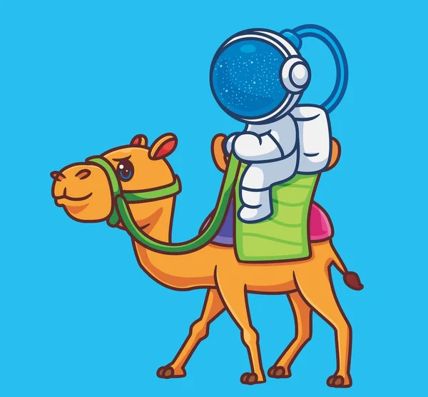 Cute Astronaut Riding Camel Moon Isolated Cartoon Animal Illustration Flat — 스톡 벡터