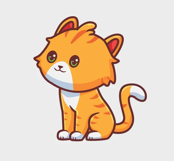 Cute Cat Sitting Smiling Isolated Cartoon Animal Illustration Flat Style — Stok Vektör