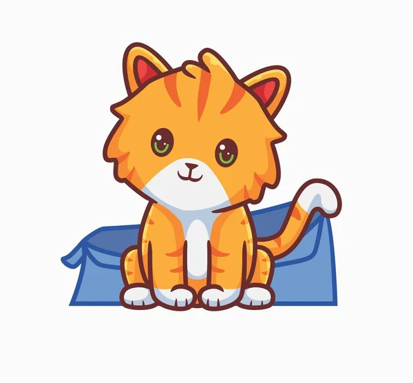 Cute Cat Sitting His Cardboard Box Isolated Cartoon Animal Illustration — Image vectorielle