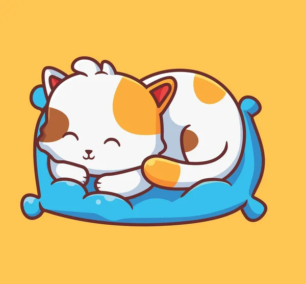 Cute Cat Sleep Pillow Isolated Cartoon Animal Illustration Flat Style — Stockvektor