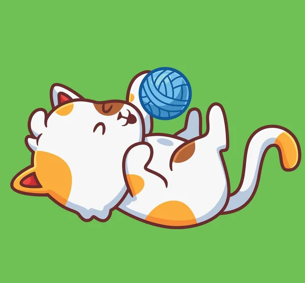 Cute Cat Playing Ball Isolated Cartoon Animal Illustration Flat Style — Stockvektor