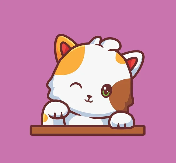 Cute Cat Peeking Isolated Cartoon Animal Illustration Flat Style Sticker — Image vectorielle