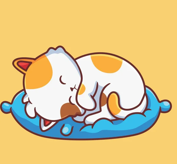 Cute Cat Pillow Sleeping Isolated Cartoon Animal Illustration Flat Style — Stockvektor