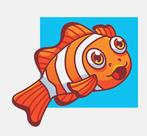 Cute Clown Fish Laughing Isolated Cartoon Animal Illustration Flat Style — Stock vektor