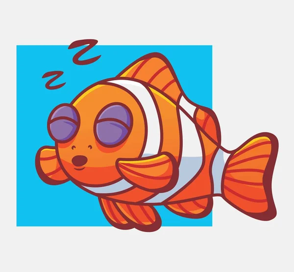 Cute Clown Fish Sleeping Isolated Cartoon Animal Illustration Flat Style — Vetor de Stock