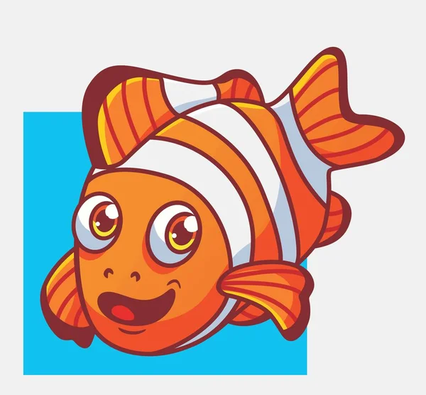 Cute Handsome Clown Fish Isolated Cartoon Animal Illustration Flat Style — Stock Vector