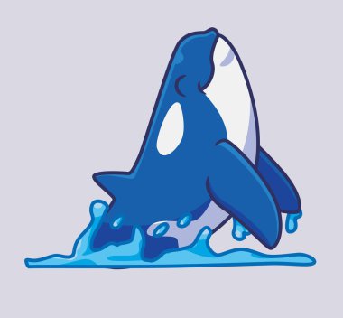 cute killer whale jumping on sea. isolated cartoon animal illustration. Flat Style Sticker Icon Design Premium Logo vector. Mascot Character