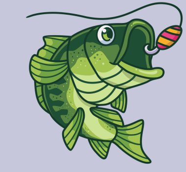 cute fishing sport bass fish. isolated cartoon animal illustration. Flat Style Sticker Icon Design Premium Logo vector. Mascot Character clipart
