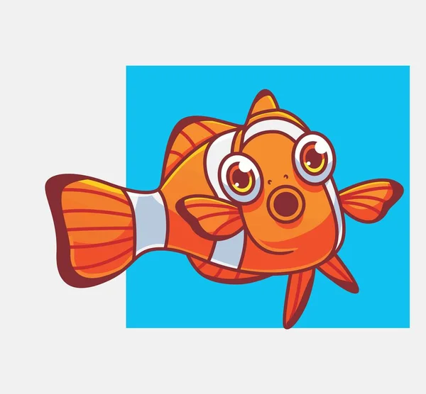 Cute Clown Fish Turn Isolated Cartoon Animal Illustration Flat Style — Stock Vector