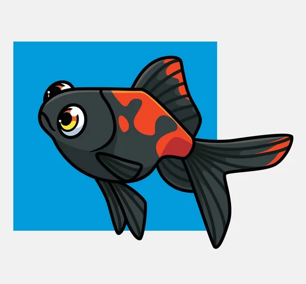 Cute Gold Fish Black Isolated Cartoon Animal Illustration Flat Style — Vector de stock