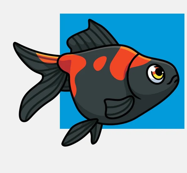 Cute Gold Fish Black Isolated Cartoon Animal Illustration Flat Style — Image vectorielle