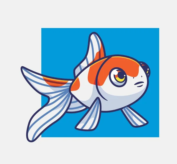 Cute Gold Fish Young White Isolated Cartoon Animal Illustration Flat — Stock vektor