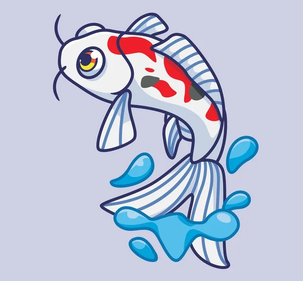 Cute Koi Fish Jumping Isolated Cartoon Animal Illustration Flat Style — Image vectorielle