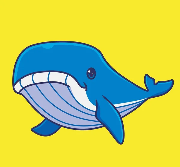 Милый Синий Кит Расслабиться Изолированная Карикатура Животных Вектор Логотипа Flat — стоковый вектор