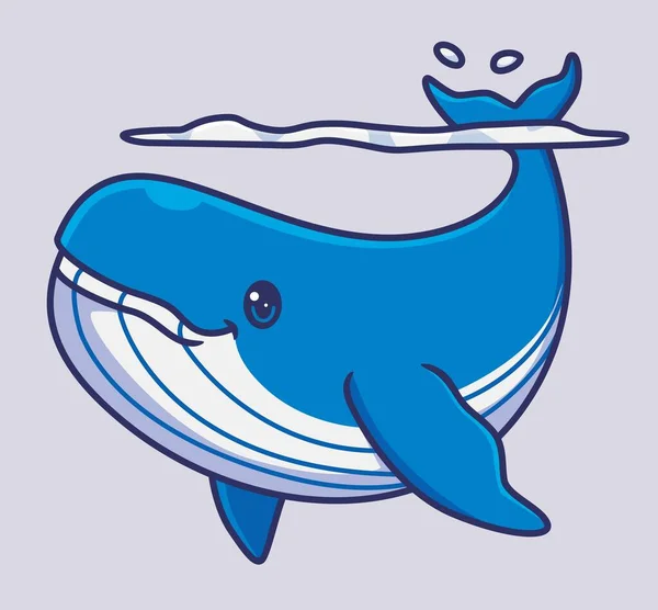 Cute Big Blue Whale Water Isolated Cartoon Animal Illustration Flat — 스톡 벡터