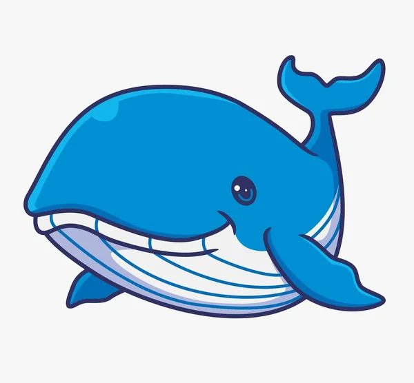 Cute Blue Whale Funny Isolated Cartoon Animal Illustration Flat Style — Vector de stock