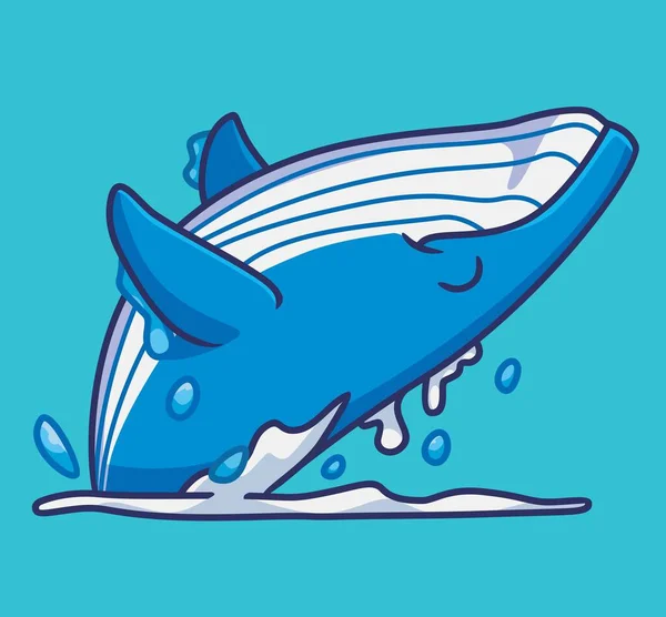 Cute Blue Whale Jumping Humpback Happy Isolated Cartoon Animal Illustration — Image vectorielle