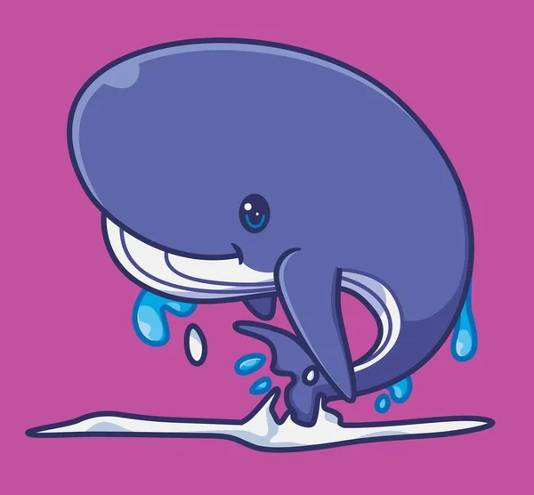 Cute Blue Whale Fly Isolated Cartoon Animal Illustration Flat Style — Stock Vector