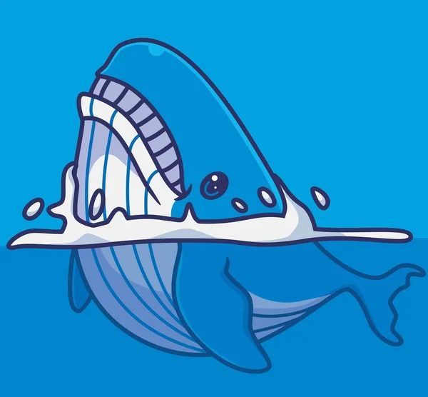 Cute Blue Whale Open Mouth Eat Isolated Cartoon Animal Illustration — Image vectorielle