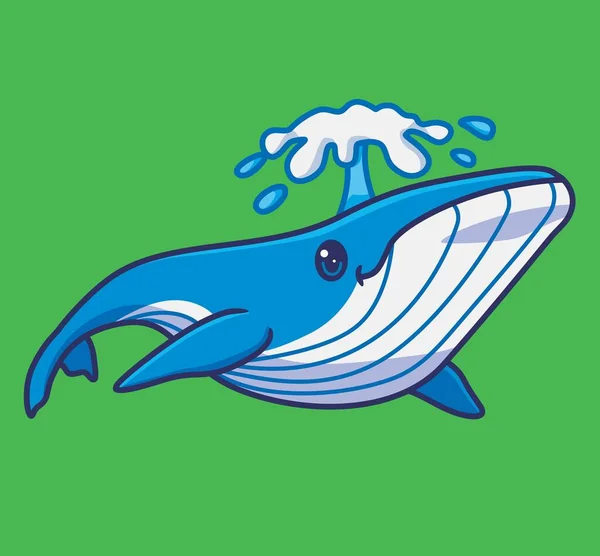 Cute Blue Whale Spray Water Isolated Cartoon Animal Illustration Flat — Stock Vector