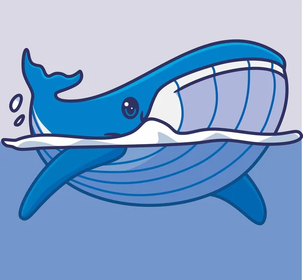 Cute Blue Whale Surface Humpback Isolated Cartoon Animal Illustration Flat — Stock Vector
