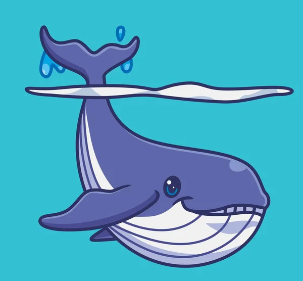 Cute Blue Whale Water Smile Isolated Cartoon Animal Illustration Flat — Stok Vektör