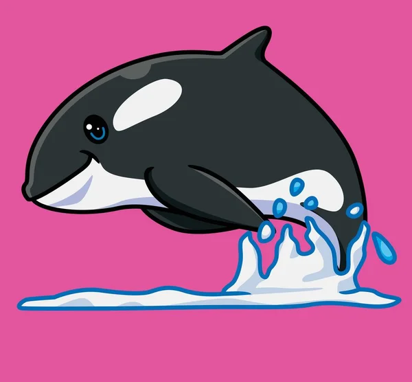 Cute Killer Whale Jumping Sea Isolated Cartoon Animal Illustration Flat — Image vectorielle