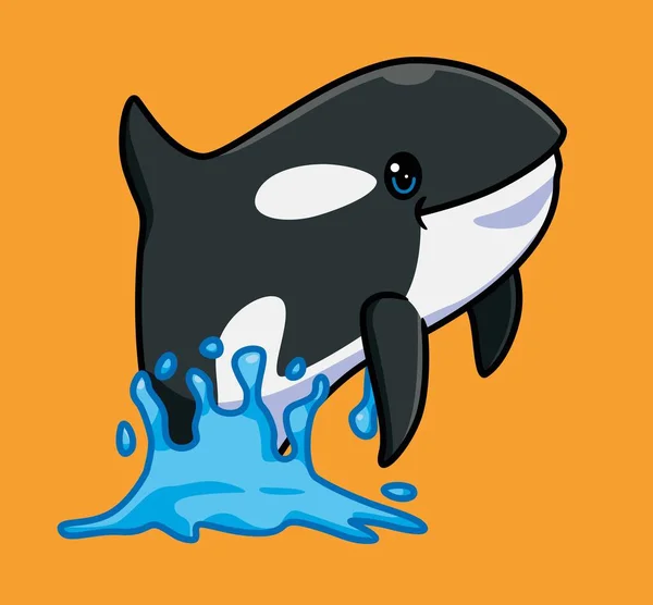 Cute Black Killer Whale Jumping Swim Isolated Cartoon Animal Illustration — Wektor stockowy