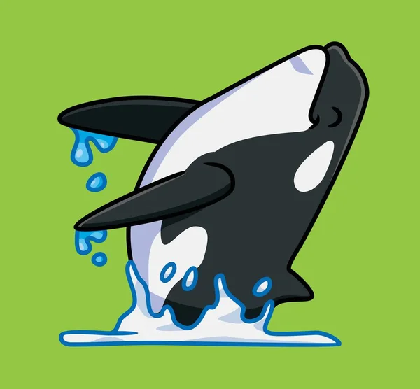 Cute Killer Whale Happy Jumping Isolated Cartoon Animal Illustration Flat — Stockvector