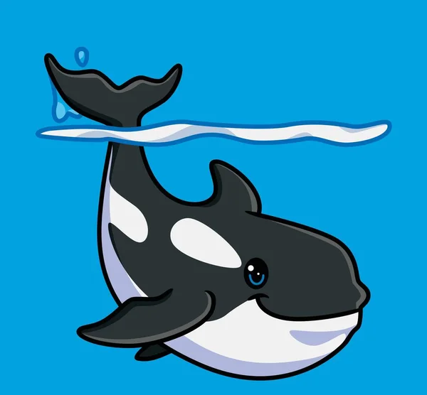 Cute Killer Whale Showing His Tail Isolated Cartoon Animal Illustration — Vector de stock