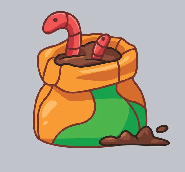 Cute Worm Trash Sack Compost Isolated Cartoon Animal Illustration Flat — Stockový vektor