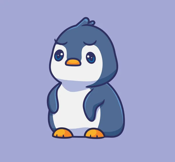 Cute Penguin Sad Isolated Cartoon Animal Illustration Flat Style Sticker — Vector de stock