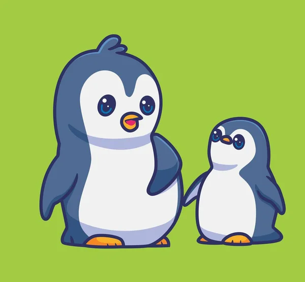 Cute Penguins Brother Together Isolated Cartoon Animal Illustration Flat Style — Vettoriale Stock