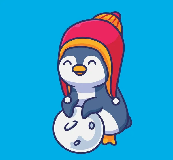 Cute Penguin Wearing Sweater Hat Isolated Cartoon Animal Illustration Flat — Wektor stockowy