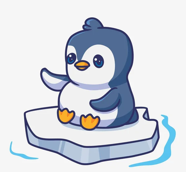 Cute Penguin Sitting Ice Isolated Cartoon Animal Illustration Flat Style — Stock Vector