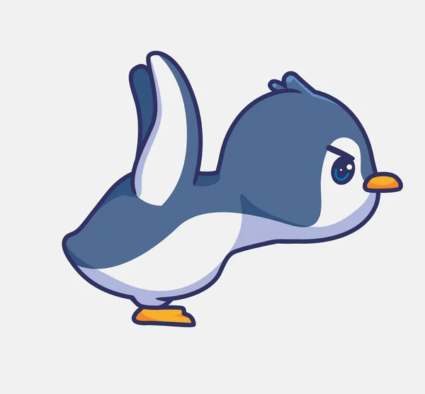 Cute Penguin Angry Isolated Cartoon Animal Illustration Flat Style Sticker — Vector de stock