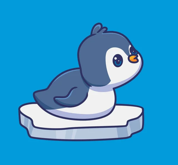 Cute Penguin Skating Ice Isolated Cartoon Animal Illustration Flat Style — Archivo Imágenes Vectoriales