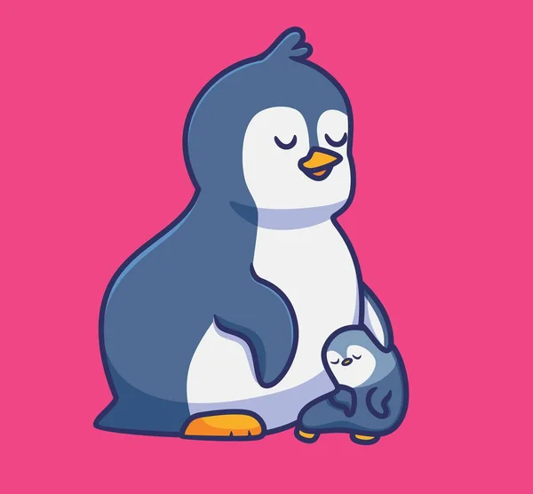 Cute Penguin Family Mother Son Isolated Cartoon Animal Illustration Flat — Vettoriale Stock