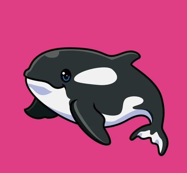 Bella Orca Balena Illustrazione Animale Cartone Animato Isolato Adesivo Stile Vettoriale Stock