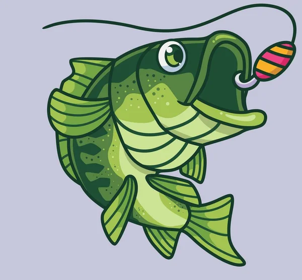 Cute Fishing Sport Bass Fish Isolated Cartoon Animal Illustration Flat Illustrazione Stock