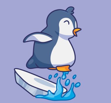 cute penguin jumping on ice. isolated cartoon animal illustration. Flat Style Sticker Icon Design Premium Logo vector. Mascot Character