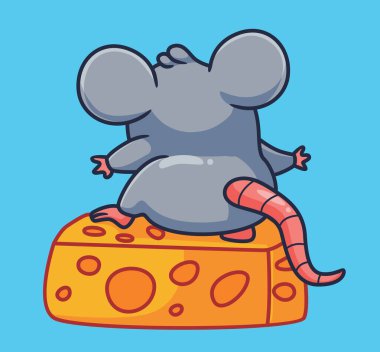 cute cartoon mouse get a cheese. isolated cartoon animal illustration vector