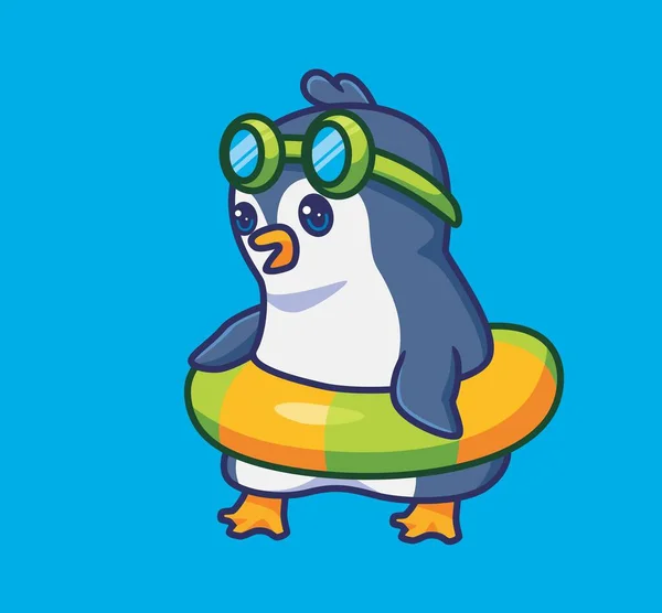 Cute Penguin Vacation Summer Isolated Cartoon Animal Illustration Flat Style — Vettoriale Stock