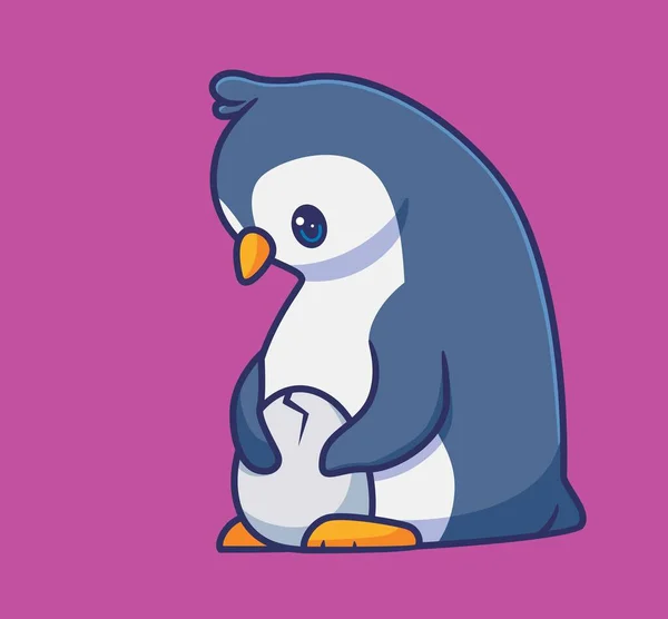 Cute Penguin Hatching Egg Isolated Cartoon Animal Illustration Flat Style — Stock Vector