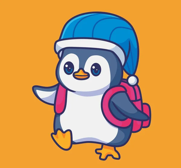 Cute Penguin Student Back School Isolated Cartoon Animal Illustration Flat — Vettoriale Stock