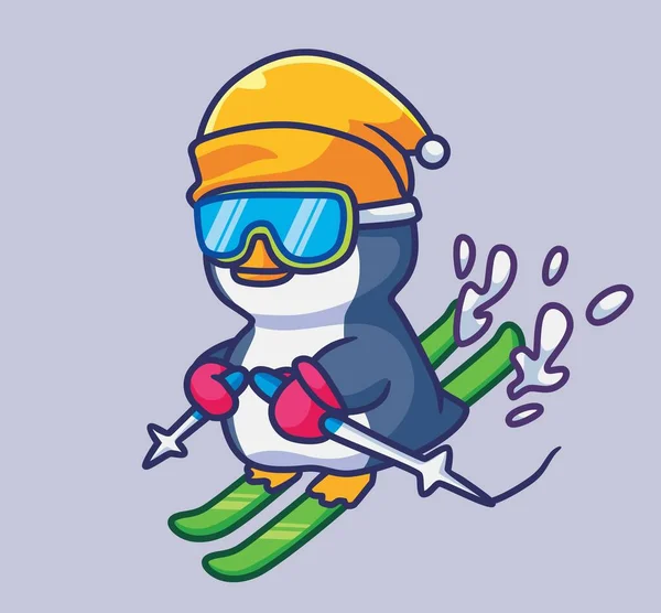 Cute Penguin Playing Skating Isolated Cartoon Animal Illustration Flat Style — Vettoriale Stock