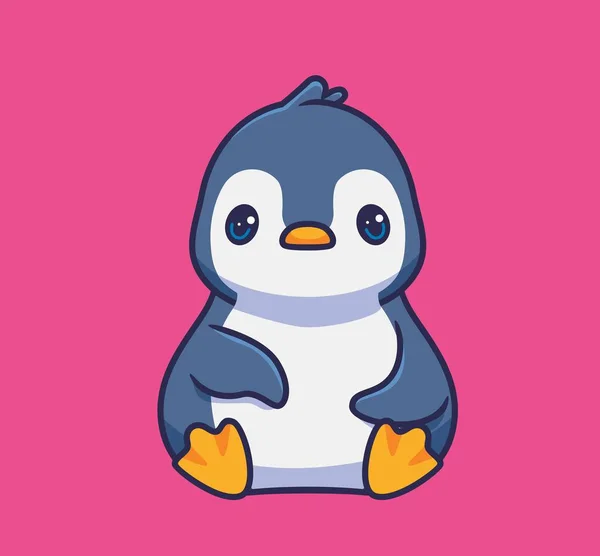 Cute Penguin Sitting Calm Isolated Cartoon Animal Illustration Flat Style — Vettoriale Stock