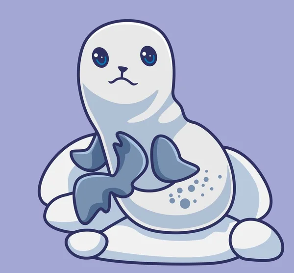 Cute Seal Animal Ice Ground Isolated Cartoon Animal Illustration Flat — Stock Vector