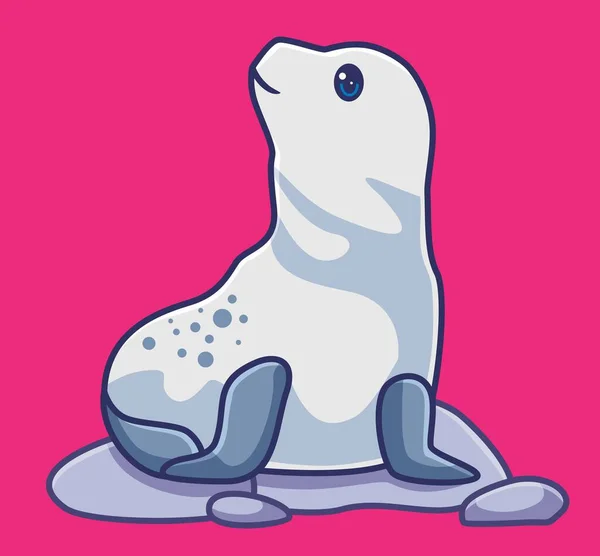Cute White Seal Animal Ground Isolated Cartoon Animal Illustration Flat — Wektor stockowy