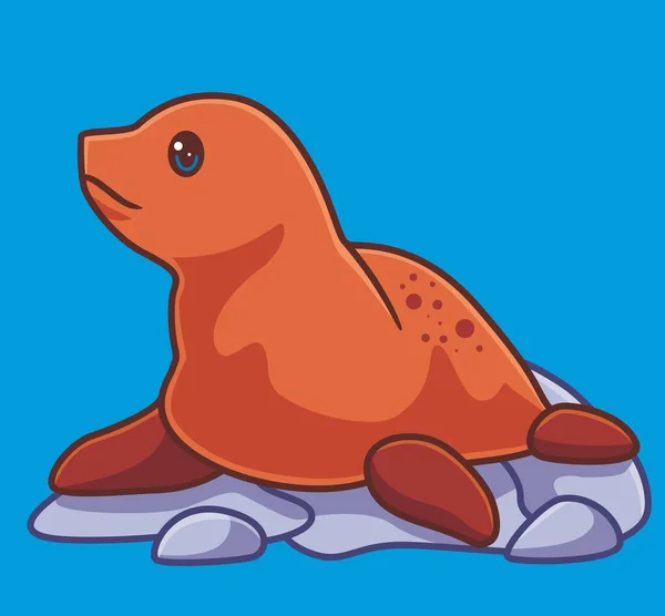 Cute Seal Animal Ground Stone Isolated Cartoon Animal Illustration Flat — Wektor stockowy